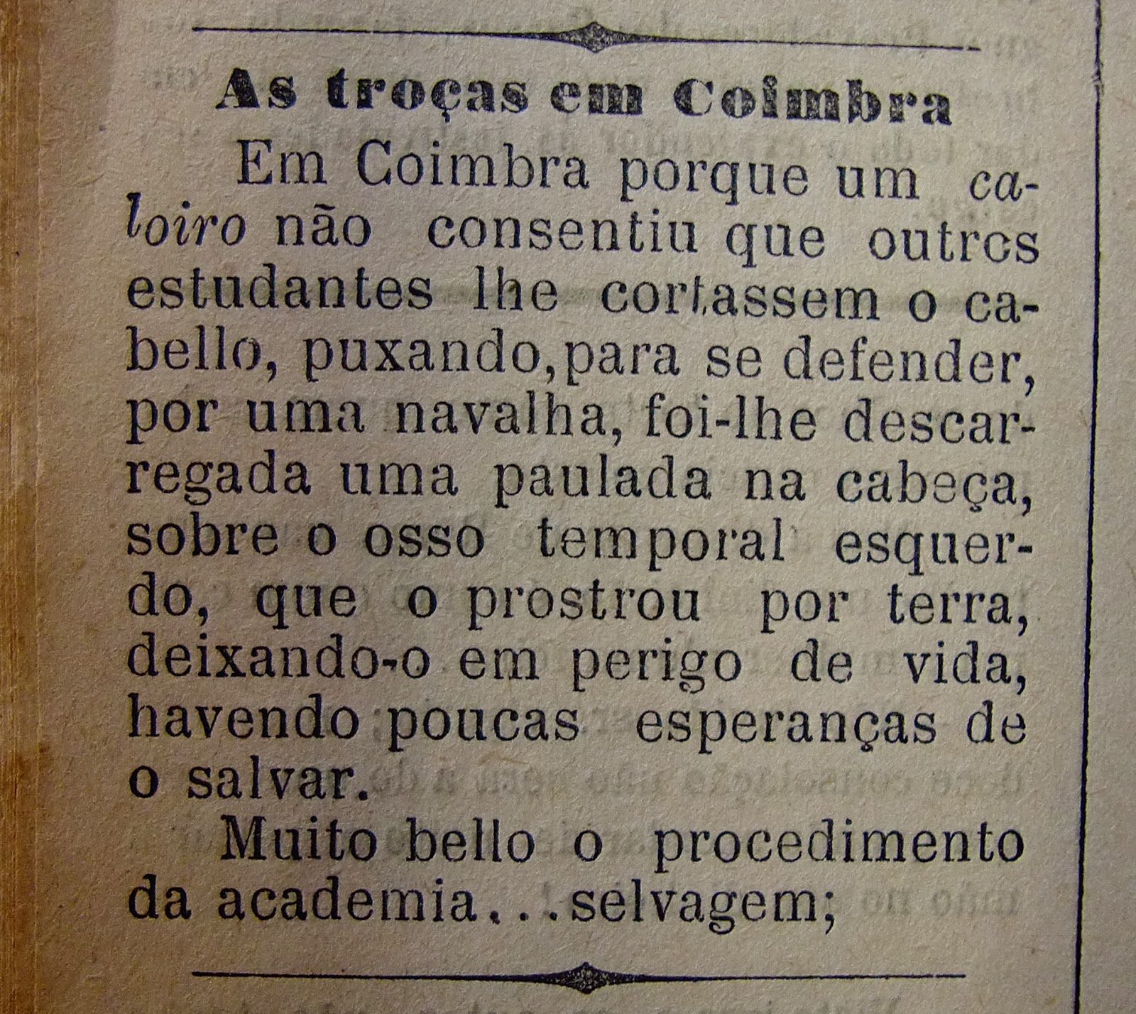 Troças e Rapanço em Coimbra, in A Liberdade, 23 maio 1890, 20º Anno, nº 1016, p.2